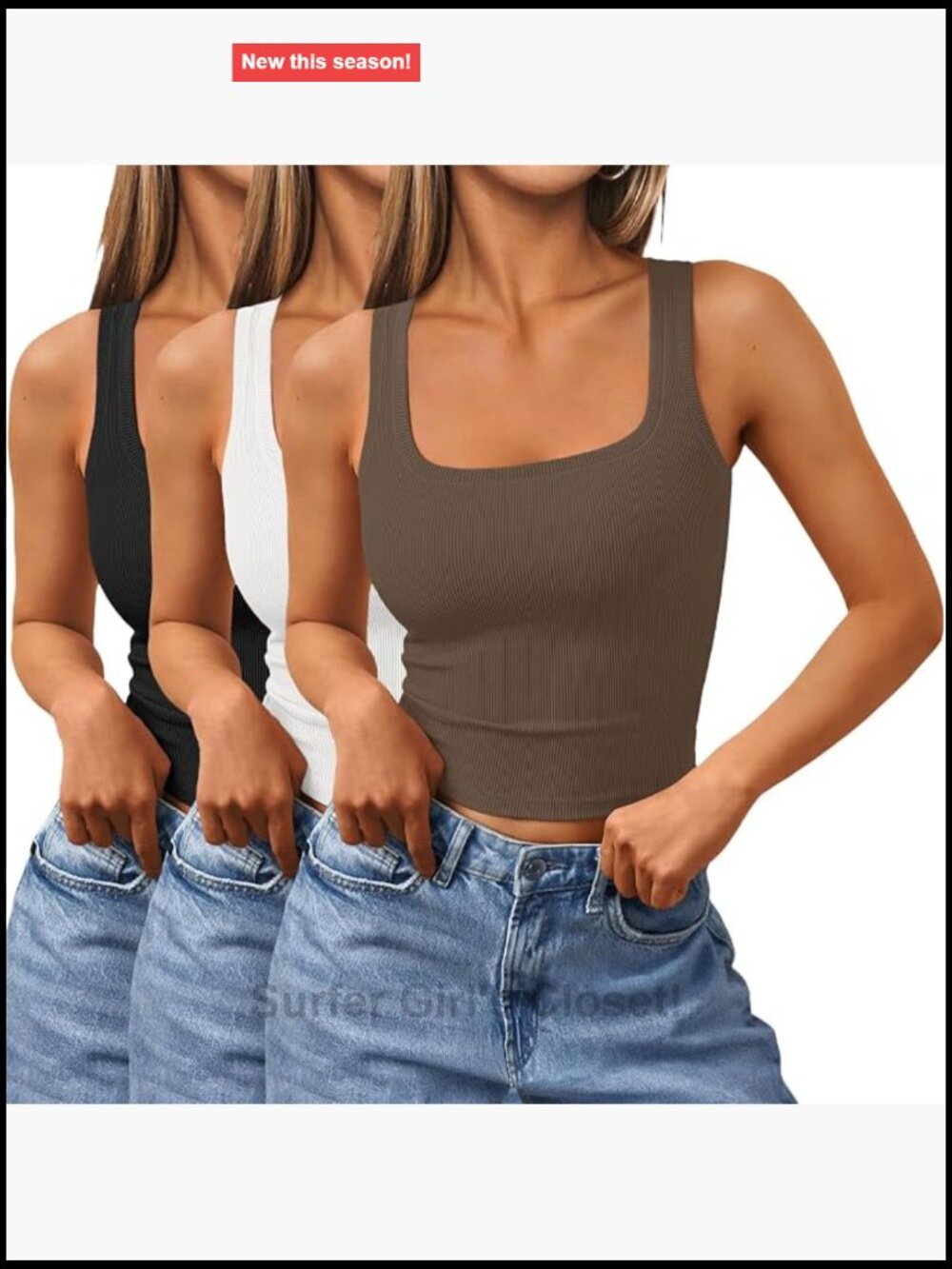 Women's 3 Pack Ribbed Crop Tank Tops - Square Neck Sleeveless